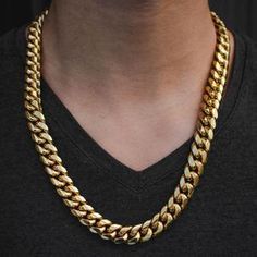 Miami Cuban Link Choker (14mm) - The Jewelry Plug Miami Cuban Link Chain, Miami Cuban Link, Cuban Link Chain Necklaces, Gold Chains For Men, Miami Cuban, Link Chain Necklace, Diamond Chain, Chain Choker Necklace, Cuban Link Chain