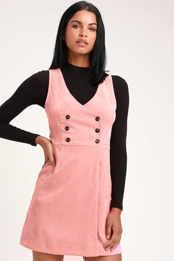 Hot Pink Dresses | Shop Lulus for the Perfect Hot Pink Dress Sleeveless Pinafore Dress For Fall, Corduroy Dresses For Workwear, Corduroy Dresses For Spring, Spring Corduroy Dress With Buttons, Sleeveless Mini Dress With Button Closure For Fall, Pinafore Dress With Buttons For Workwear, High Neck Dress Formal, Satin Skater Dress, Cute Pink Outfits