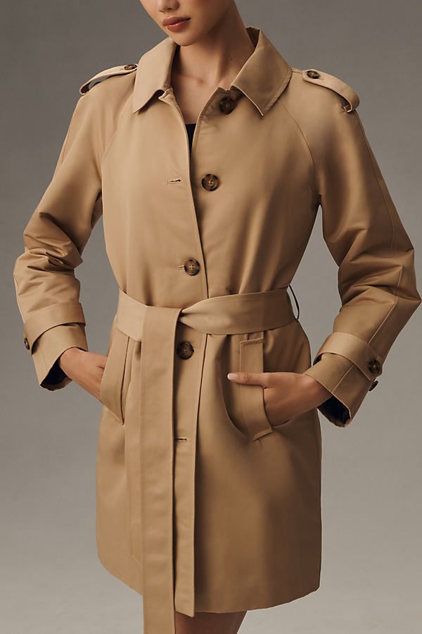 Polyester; polyester lining Side slant pockets Button front Spot clean Imported | Belted Trench Coat Jacket by Ellen Tracy in Beige, Women's, Size: Largearge, Polyester at Anthropologie Beige Gabardine Outerwear With Button Cuffs, Fall Gabardine Outerwear With Hidden Button Closure, Beige Gabardine Outerwear With Double Button Closure, Double-breasted Gabardine Outerwear For Work, Beige Notch Lapel Gabardine Outerwear, Beige Gabardine Outerwear With Notch Lapel, Fall Gabardine Outerwear For Business Casual, Beige Gabardine Notch Lapel Outerwear, Fall Business Casual Gabardine Outerwear