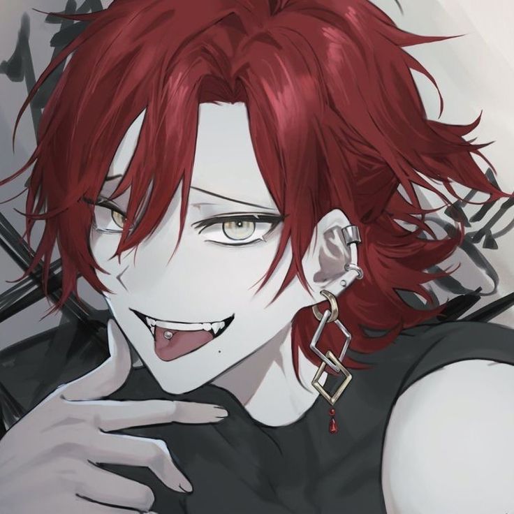 an anime character with red hair and piercings