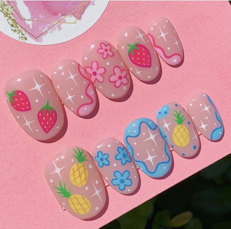 Cute Drawings Nails, Sherbert Nails, Casual Summer Nails, Cute Short Nail Art, Fake Nails Designs, Cute Simple Nails, Cute Nail Art Designs, Summery Nails, Pretty Gel Nails