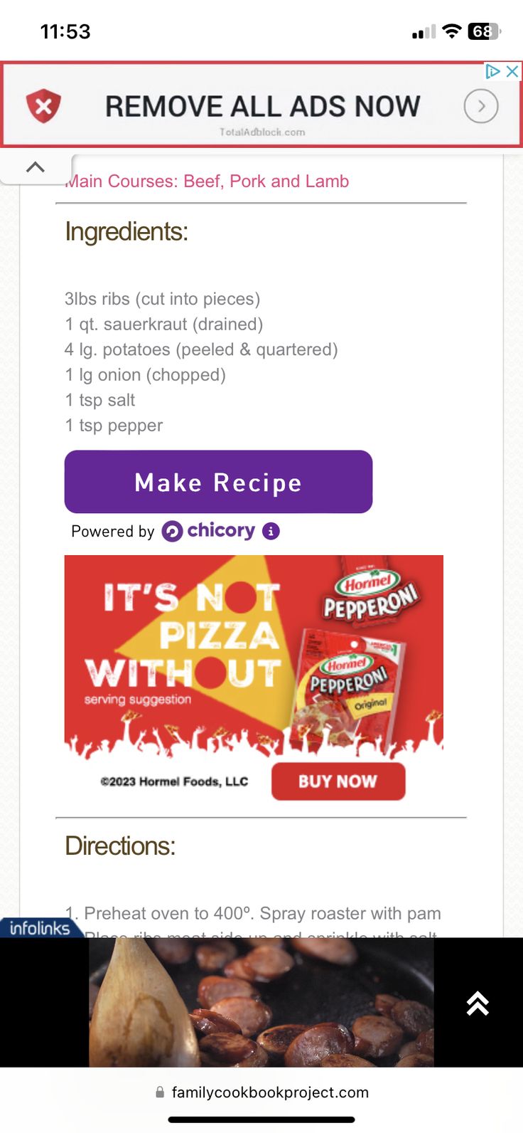 the recipe page for pizza hut's new app, remove all ads now on iphone