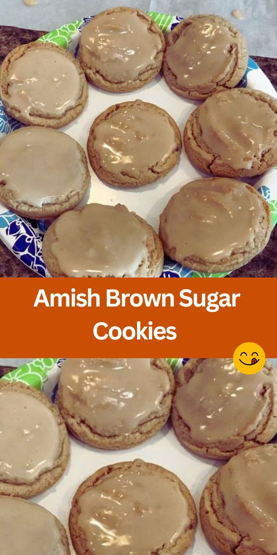 an image of some cookies with frosting on them and the words amish brown sugar cookies