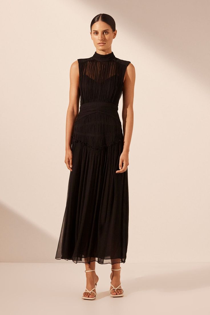 Clemence High Neck Midi Dress | Black | Dresses | Shona Joy Black Formal Midi Dress, 30th Birthday Outfit, Maxi Dresses Online, Black Tie Attire, Formal Dress Code, Winter Wedding Guest Dress, High Neck Midi Dress, Western Wedding Dresses, Shona Joy