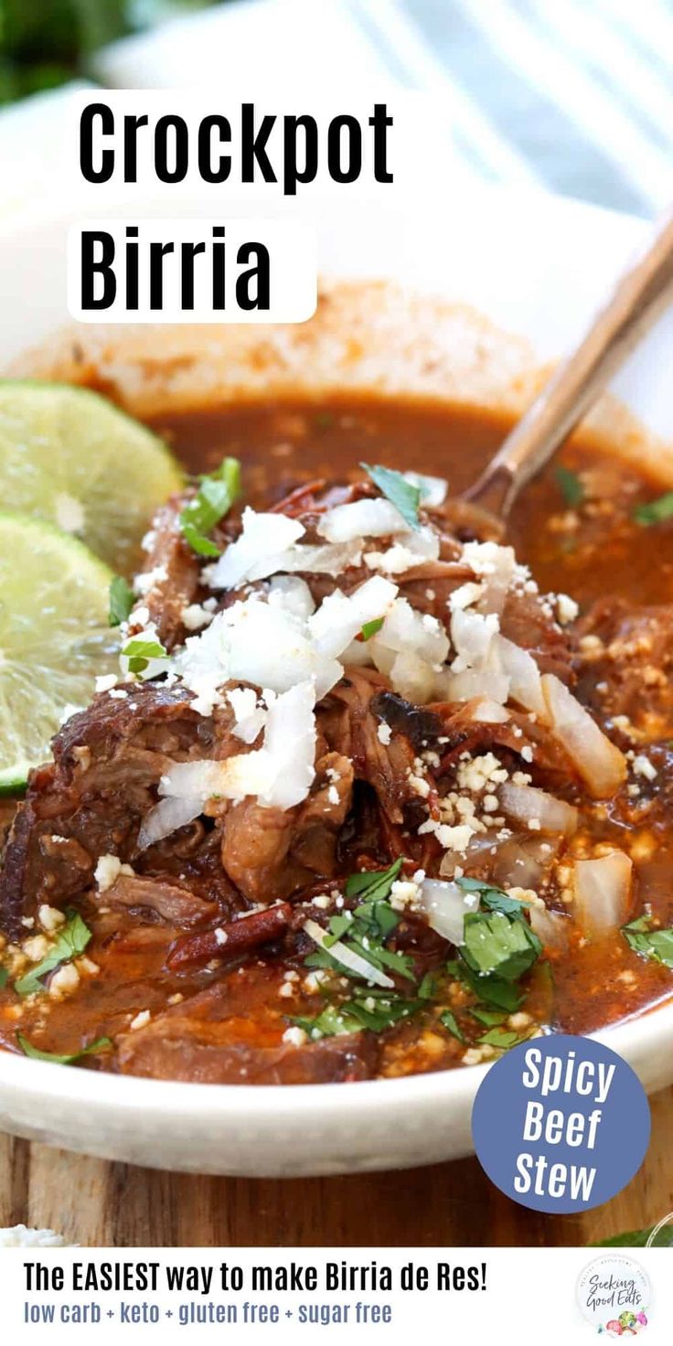 a bowl of crockpot burrito soup with lime and cilantro