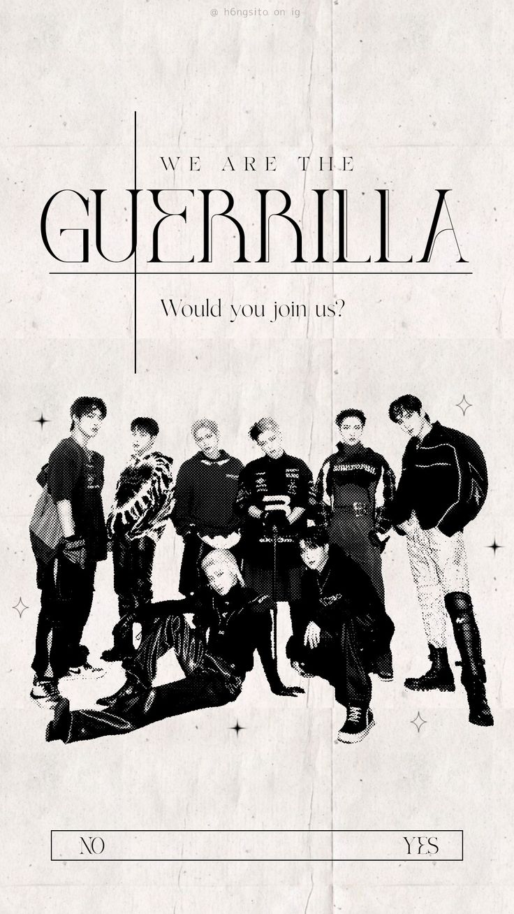 the poster for we are the guerbilla, which is written in black and white