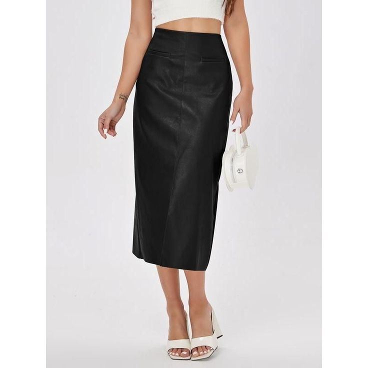 Discover Timeless Elegance Step into a world of refined style with our Elegant High-Waist Faux Leather Straight Skirt. This exquisite piece is a perfect blend of modern chic and timeless elegance, designed for the fashion-forward woman. Whether it's a casual day out or a sophisticated evening event, this skirt is your go-to for a stunning appearance. Features That Define Style Our skirt boasts an array of features that make it a must-have in your wardrobe: Faux Leather Fabric: Enjoy the luxuriou Chic Midi Skirt In Solid Color, Chic Solid Color Midi Skirt, High Waist Solid Color Faux Leather Skirt, Chic Faux Leather Flared Skirt, Elegant Solid Color Midi Skirt, Sleek Faux Leather Skirt For Office, Sleek Faux Leather Skirt For The Office, Chic Midi Pencil Skirt For Date Night, Elegant Relaxed Fit Solid Color Skirt