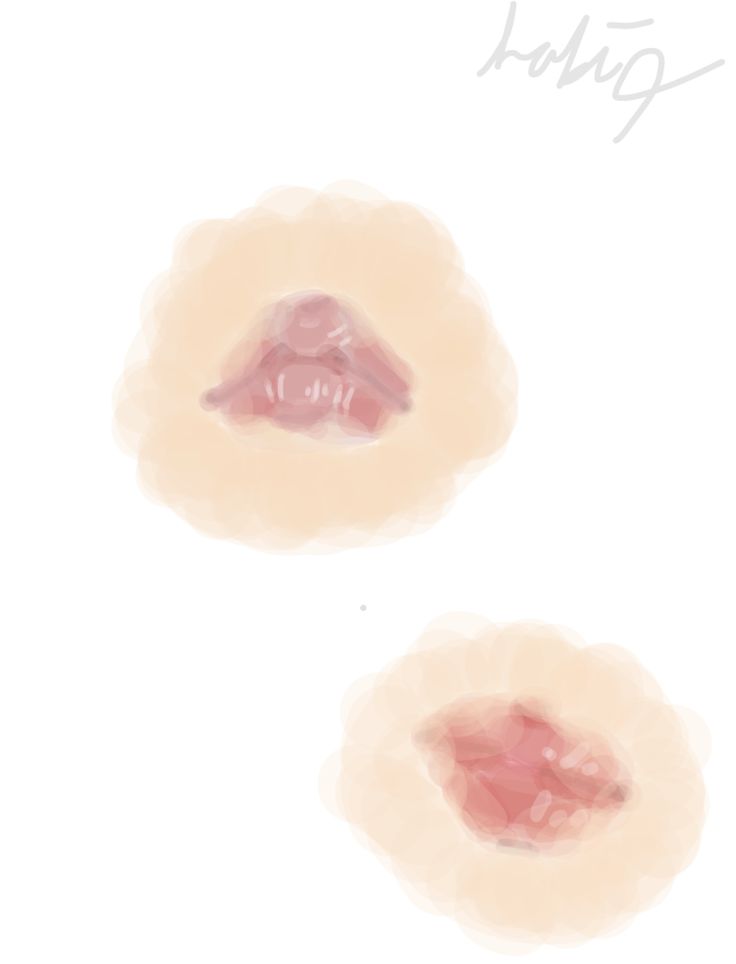 two pink lips are shown with the word happy on them