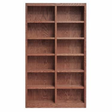 an empty wooden bookcase on a white background