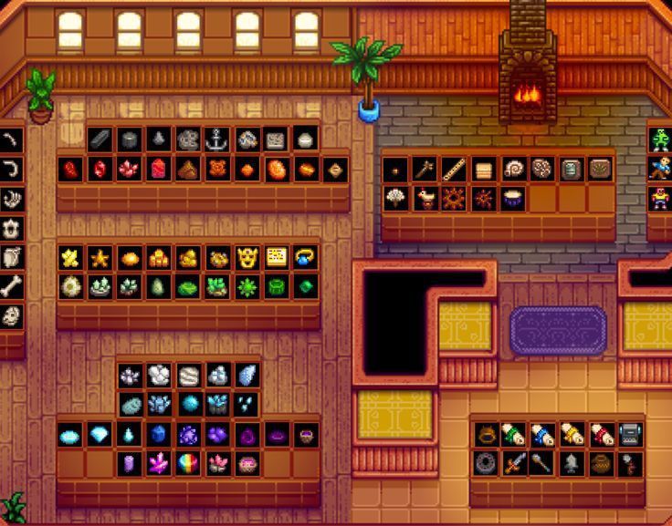 an overhead view of a building with lots of items on the walls and windows in it