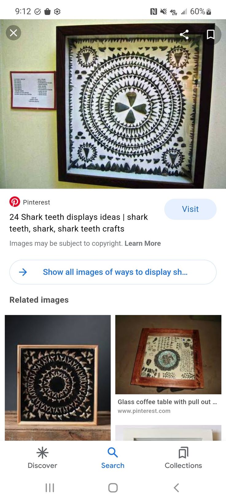 the screen shot shows an image of some artwork on display in front of other pictures