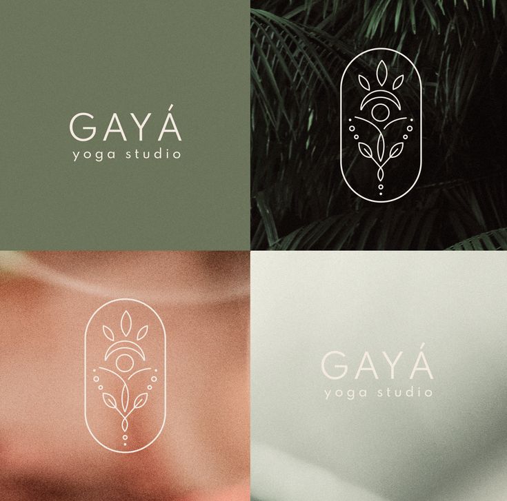 the logo for yoga studio is shown in four different colors and styles, including green