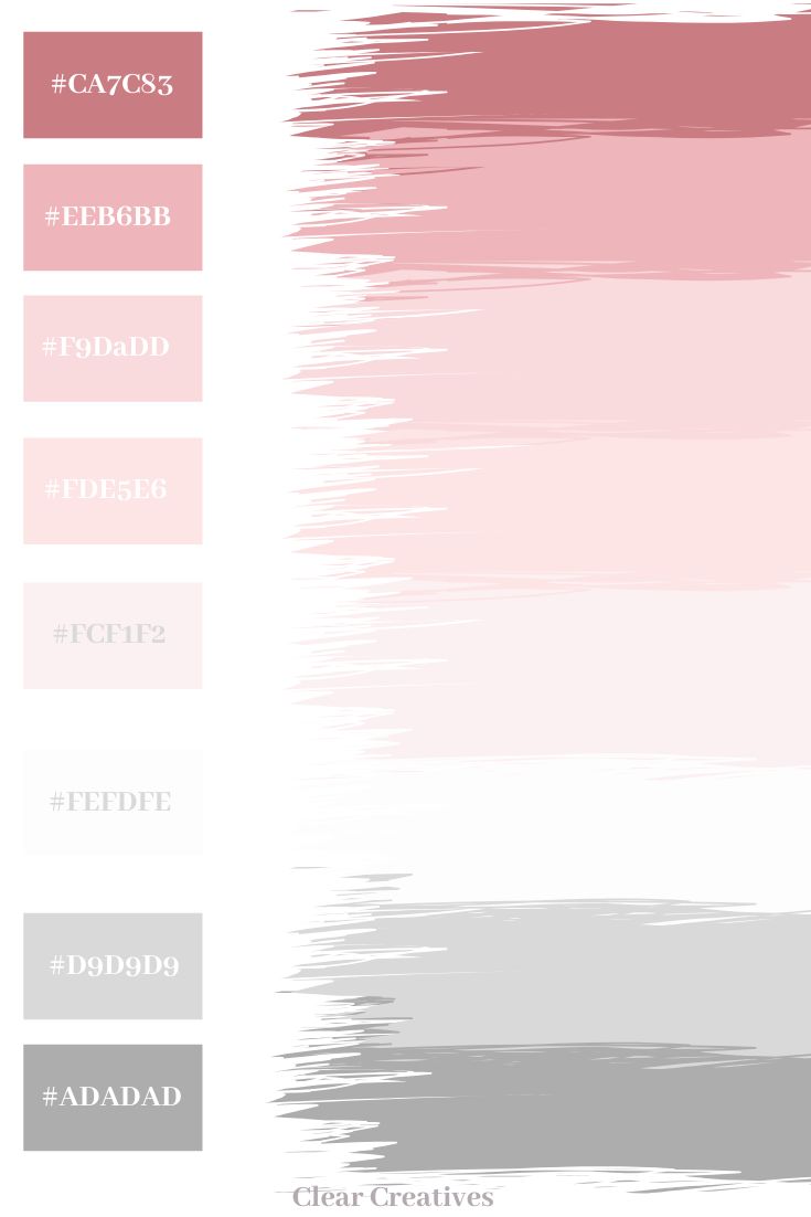 pink and grey paint swatches with the names of different colors in each color scheme