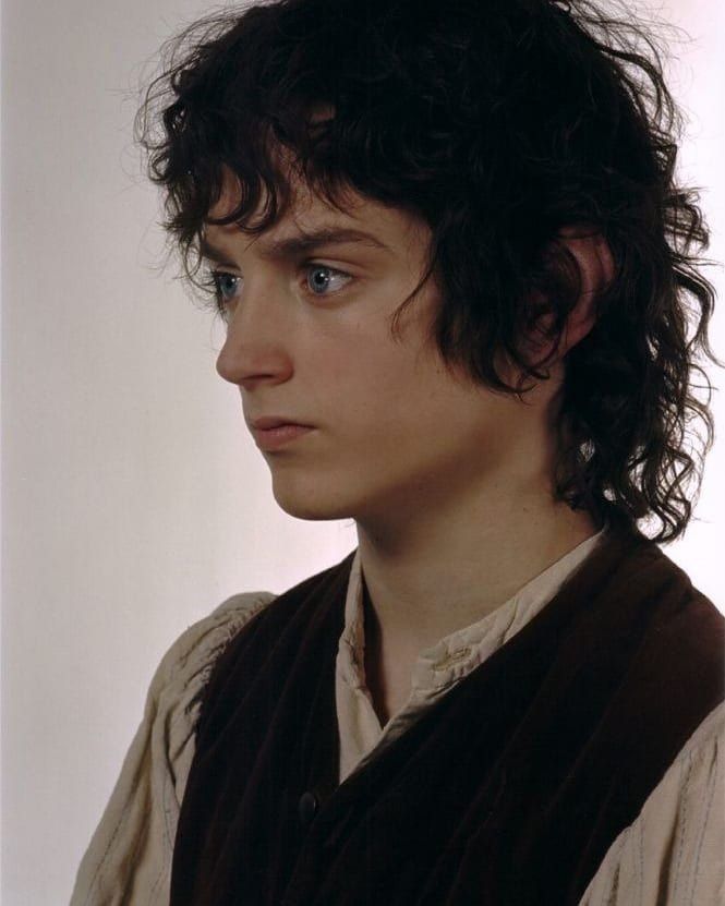 a young man with curly hair and blue eyes wearing a brown vest looking at the camera