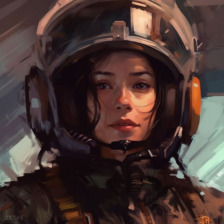 a painting of a woman wearing a pilot's helmet