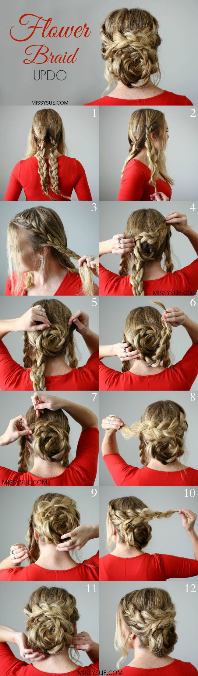 Recogido trenzado pata hacer sola Sanggul Cepol, Braid Updo Tutorial, Updo Ideas, Diy Updo, Flower Braids, Hair Diy, Long Hair Tutorial, Diy Braids, Long Hair Updo