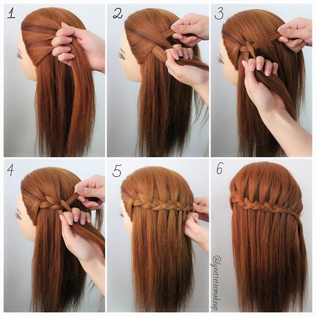 Waterfall Braid Tutorial, Waterfall Braid Hairstyle, Waterfall Hairstyle, Braids Step By Step, Medium Hair Braids, Waterfall Braids, Medium Short Hair, Step By Step Hairstyles, Waterfall Braid