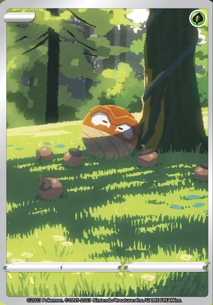 an animal is laying in the grass near a tree