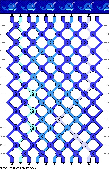 the pattern is shown in blue and white, with numbers on each side of it