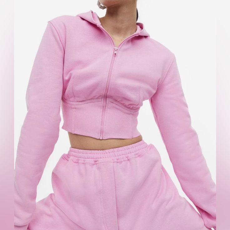 Chunky Hooded Cropped Sweat Jacket From (Studio Collection) Pink Crop Jacket, Cropped Zip Up Hoodie, Sweat Jacket, Cropped Zip Up, Women's Hoodies, Extra Long Sleeves, Sweatshirt Fabric, Zip Up Hoodies, Crop Sweatshirt