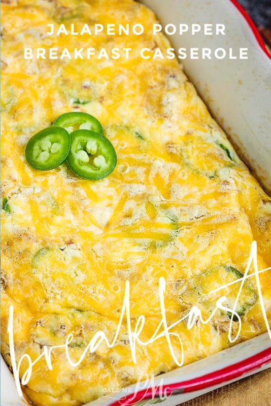 jalapeno popper breakfast casserole in a red and white dish