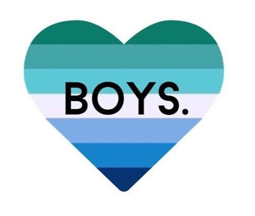 a heart with the word boys written in black and white on it, surrounded by multicolored stripes