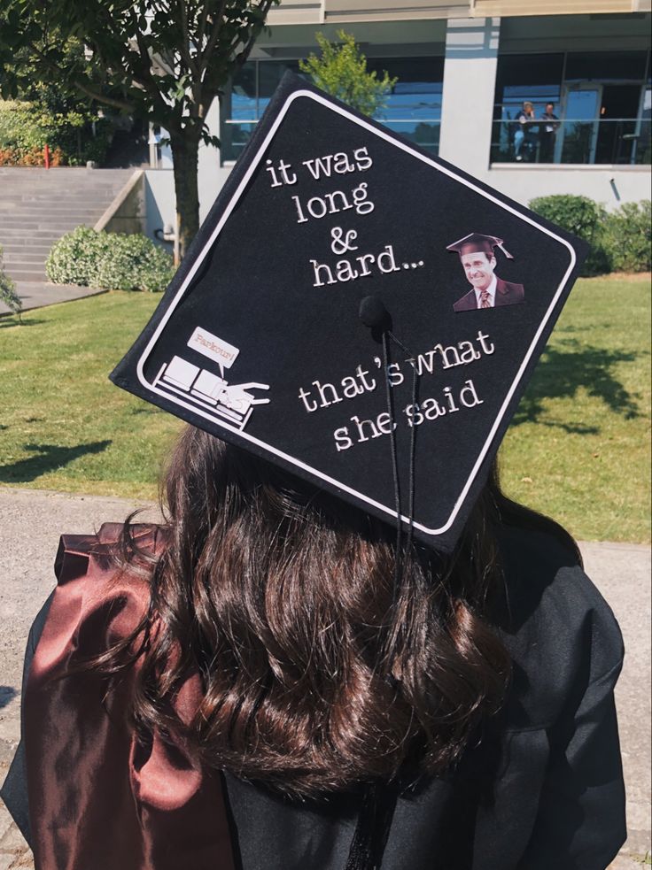 #theofficequotes #graduationcapdesigns #theofficethemedgraduationcap #classof2023 #michaelscott #thatswhatshesaid Sarcastic Graduation Caps, The Office Senior Quotes High Schools, The Office Themed Graduation Caps, Grad Cap The Office, Phantom Of The Opera Graduation Cap, The Office Cap Graduation, Graduation Cap Designs Tv Shows, Michael Scott Graduation Cap, Step Brothers Graduation Cap