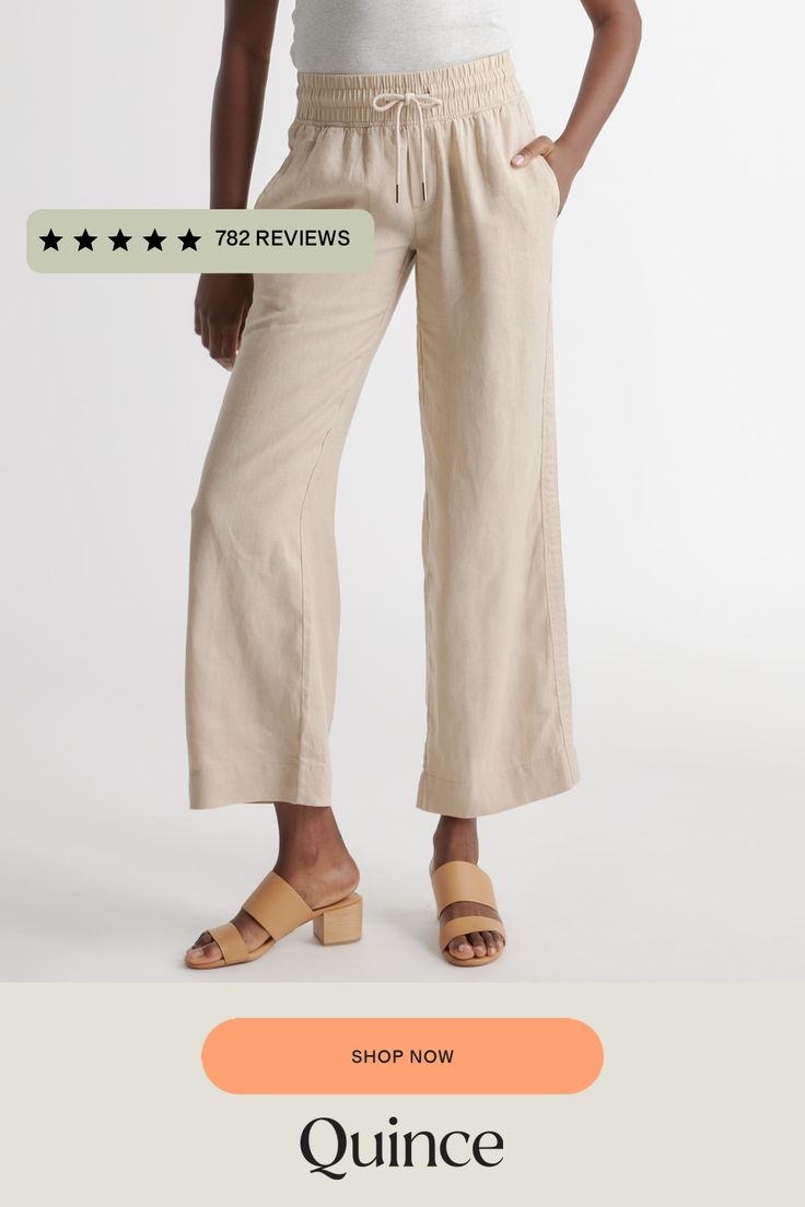 Looks like effortless style. Feels like pajamas. We love these wide-leg linen lounge pants from our best-selling European linen collection for casual work days, lazy weekends, and vacation vibes. Relaxed fit, elastic waistband, drawstring, and functional front pockets (obvi).  | Quince | Women's 100% European Linen Wide Leg Pants in Driftwood, Size Medium Linen Lounge Pants, Silk Tee, Linen Tank, Silk Tank, Wide Leg Linen Pants, Scoop Neck Tee, Silk Pajamas, European Linens, Collar Blouse