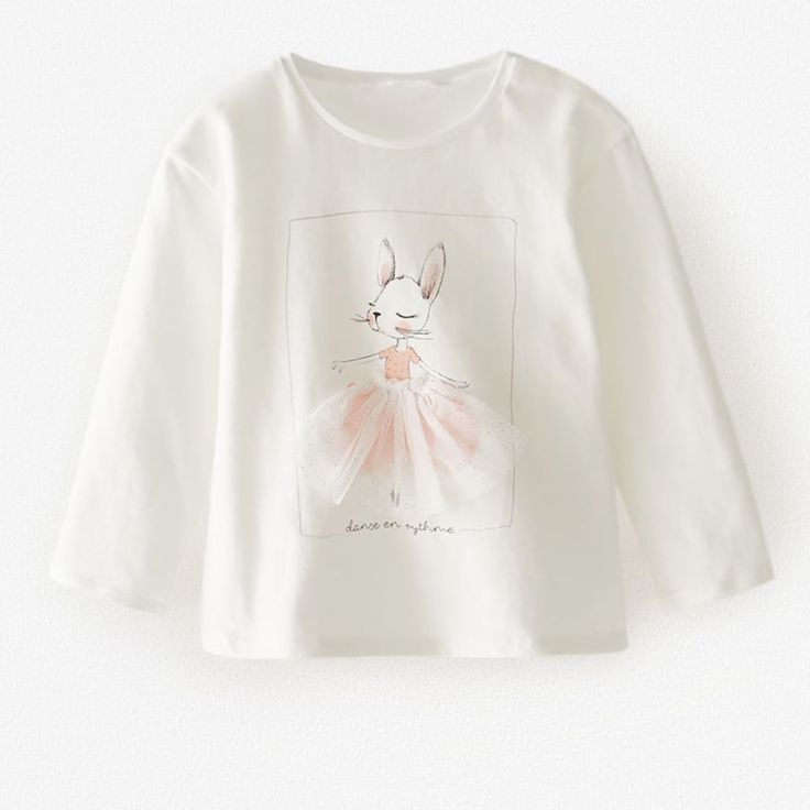 Zara Baby Nwt 18-24m Bunny Long Sleeves Ter. Bunny Appliqu . 100% Cotton Playful Cartoon Print Tops For Spring, White Cartoon Print Tops For Spring, Spring White Cartoon Print Tops, Cotton Tops With Cartoon Print For Spring, Spring Cartoon Print Sweet Tops, Long Sleeve Cartoon Print Tops For Playwear, Spring Sweet Tops With Cartoon Print, White Long Sleeve T-shirt For Playtime, Cute Spring Playwear Tops