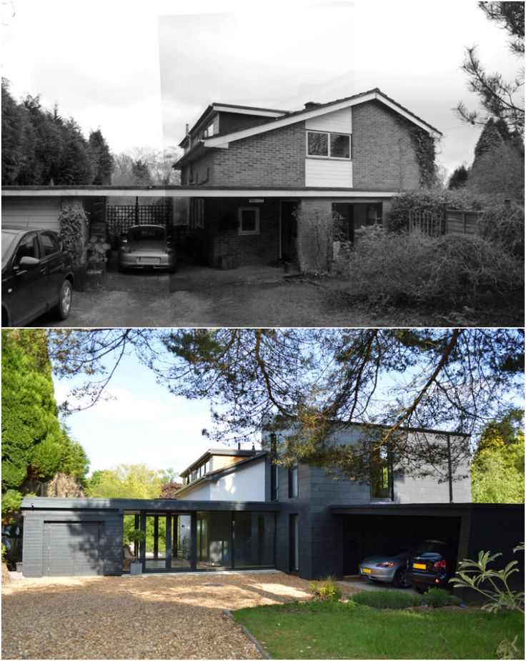 before and after photos of a house in black and white