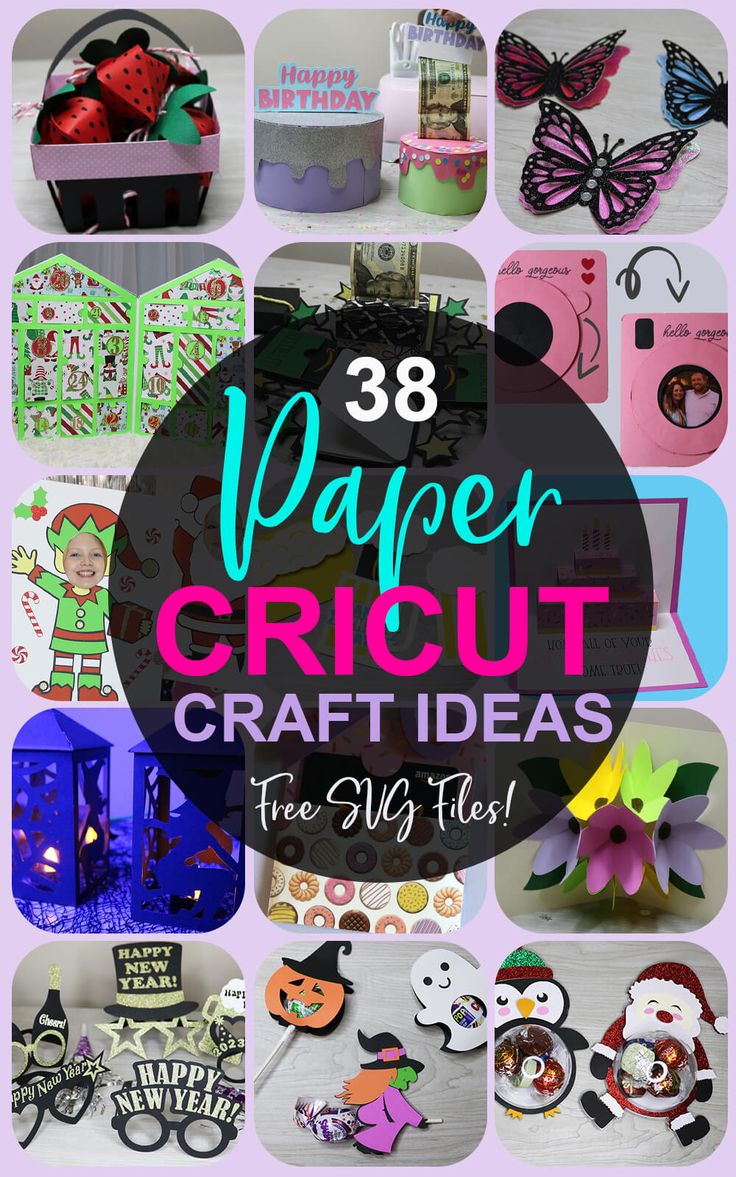 the words paper cricut craft ideas are in front of many different crafts and decorations