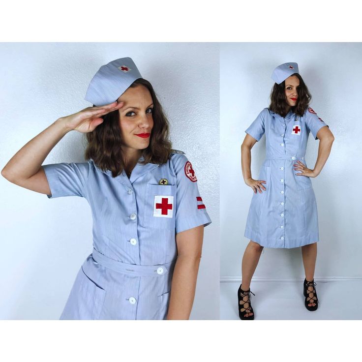 You Guyyyyysss I Almost Died When I Found This! Super Rare, Adorable Nurse's Uniform From The 1940s With Its Matching Hat! This Sweet Blue Striped Nurse Uniform Features Pearly Shank Buttons Up The Front, A Collar, And Pockets. Best Details With Patches And The Original Red Cross Pin. Shoulder Epaulets And Fitted Shape. Estimated Women's Size Small/Medium. Thanks To The "Mercantile Uniforms" Tag, We Were Able To Date This As From 1942-47. In Near Pristine Condition! Estimated Size Small/Medium. Measurements: Bust - 35.5 - 36.5 Inches Waist - 30 Inches Total Length - 39.25 Inches (Could Let Out 2 Inches) Shoulders - 13.75 Inches Label - Mercantile Uniforms New York Size 10 Material - Red Cross Volunteer, Vintage 40s Dress, Princess Coat, Nurse Uniform, Military Outfit, Matching Hat, 80s Dress, 90s Dress, Floral Print Maxi