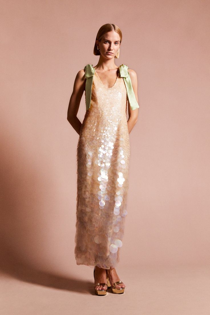 Ellington Gown Nude Sequins Fancy Silk Dress, Tiny Wardrobe, Suzannah London, Fall Ball, Thrift Shop, Classic Wardrobe, Guest Dresses, Pistachio, Sequin Dress