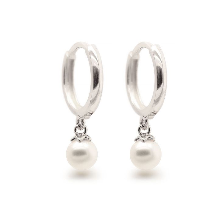 This 14K White Gold Small Hoop earrings feature a tiny dangling Pearl. Solid Gold makes these pair tarnish-free! Smaller in size-Great for smaller lobes or second piercings. 14K White Gold Freshwater Pearls Hypoallergenic, lead and nickel free Thickness 1.6mm Diameter Sizes: Inside 8mm Pearl Diameter: 4mm Click Snap closure #ES084 Classic Nickel-free Huggie Earrings, Classic Dangle Cartilage Earrings, Classic Small Hoop Hypoallergenic Pearl Earrings, Classic Nickel-free Dangle Huggie Earrings, Minimalist Sterling Silver Huggie Earrings With Pearl Drop, Classic Hypoallergenic Small Hoop Pearl Earrings, Classic Silver Huggie Pearl Earrings, Hypoallergenic White Gold Dangle Pearl Earrings, Elegant Nickel-free Dangle Huggie Earrings