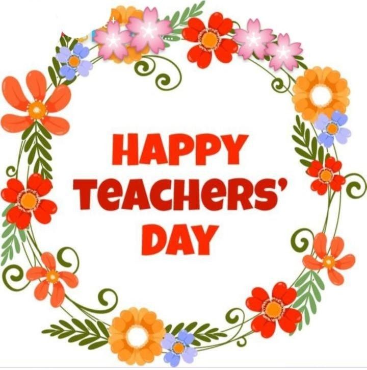 a happy teacher's day card with colorful flowers and leaves in the center on a white background