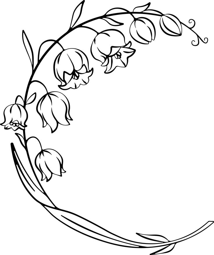 a black and white drawing of flowers on a round frame with leaves in the center