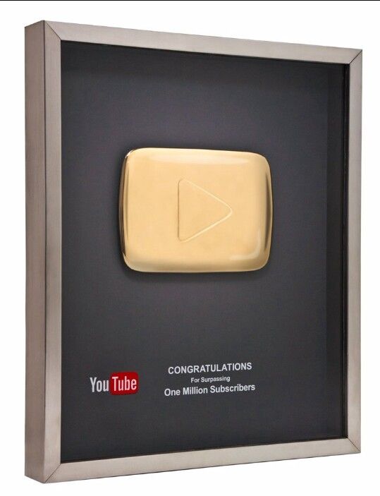 a black and silver framed display with a video play button