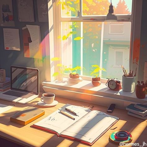 an open book sitting on top of a desk next to a window