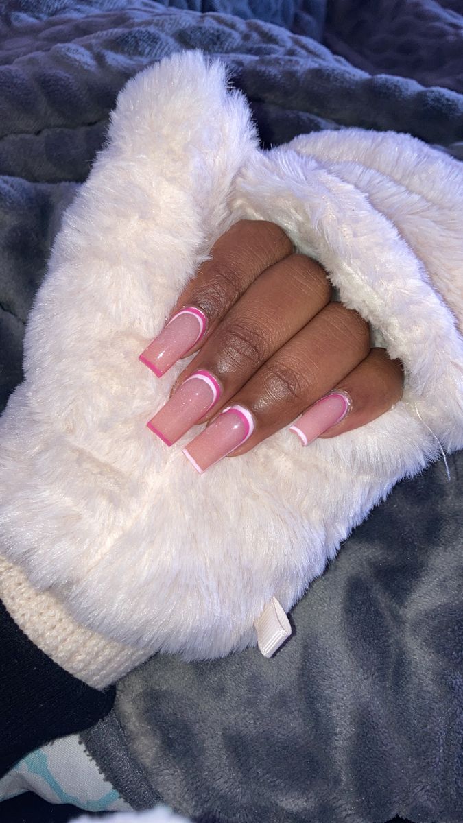 White And Baby Pink Nails, Medium Length Square Nails, Pink Nails Design, Pink Acrylic Nail Designs, Back To School Nails, Prom 2024, Baddie Nails, School Nails, Pink Nail Designs