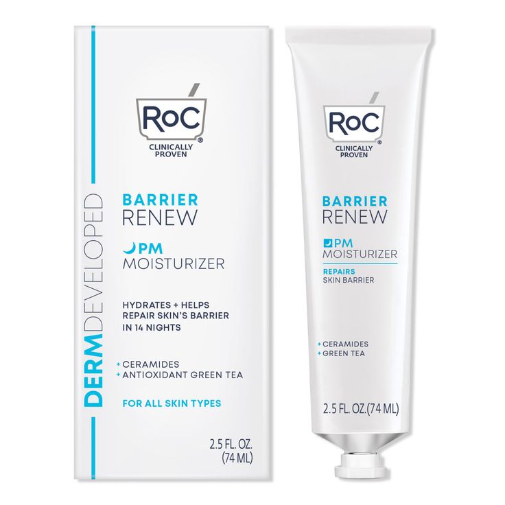 Barrier Renew PM Moisturizer Ceramides + Antioxidant Green Tea -  Introducing Barrier Renew PM Moisturizer Ceramides + Antioxidant Green Tea from RoC, the brand backed by 100+ clinical studies and +65 years of skin health research.    Benefits     Developed with Dermatologists Now, Retrain + maintain healthy skin in 14 nights Clinically proven to hydrate, smooth, balance and help repair skins barrier in 14 nights Formulated using 3 barrier-essential building blocks that are safe for sensitive sk Roc Moisturizer, Pm Moisturizer, Liquid Shadow, Peach And Lily, Health Research, Skin Care Cream, Moisturizing Shampoo, Body Makeup, Beauty Awards