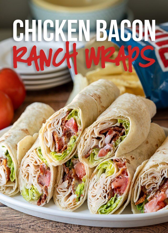 chicken bacon ranch wraps on a white plate