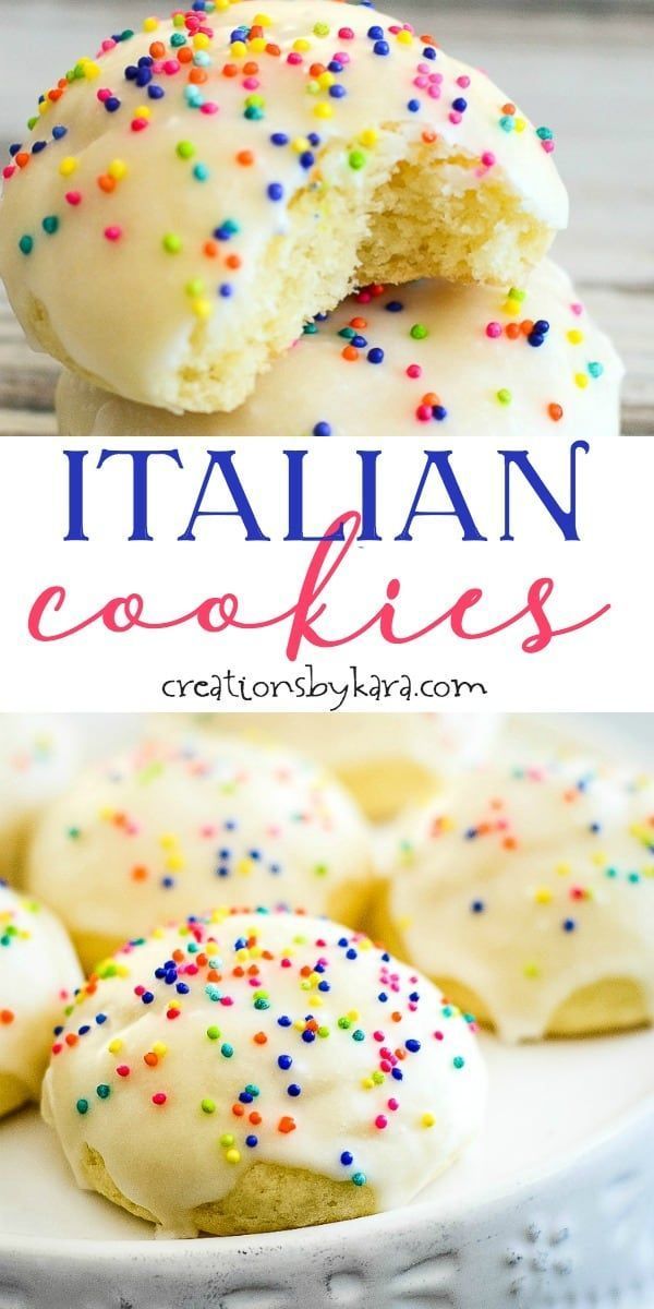 italian cookies with white frosting and colorful sprinkles