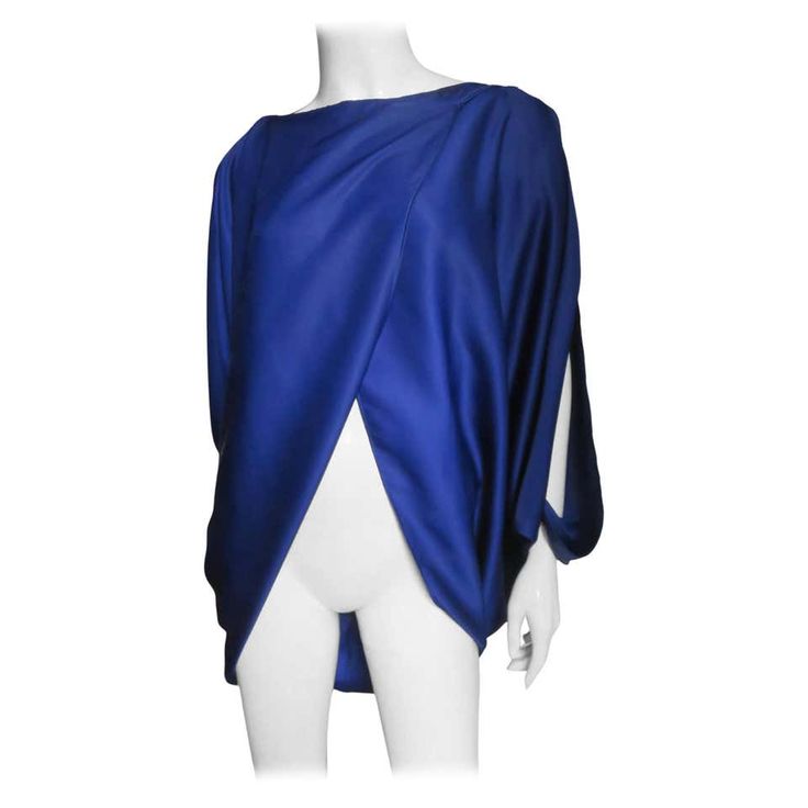 Issey Miyake Open Sleeve Draped Top For Sale at 1stDibs | issey miyake cape Damask Dress, Top Azul, Draped Top, Open Sleeve, Chic Blouses, Blue Top, Issey Miyake, Shirt Blouses, Cape