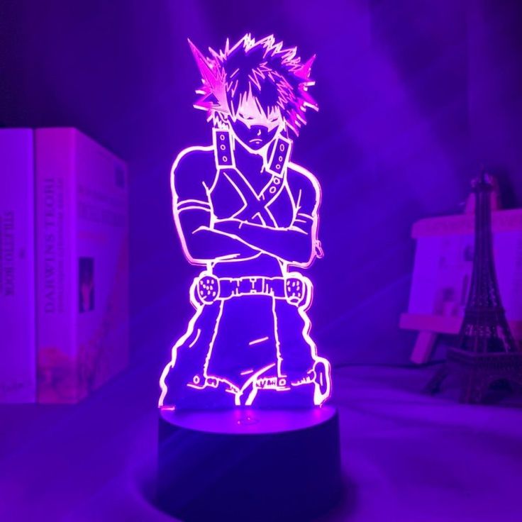 the anime character is illuminated in purple light