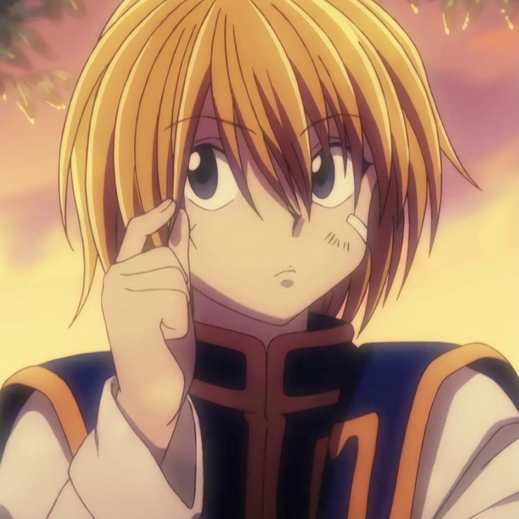 an anime character with blonde hair and blue eyes holding his finger up to his face