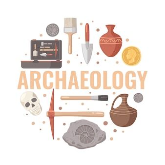 the word archaeoloy surrounded by various objects