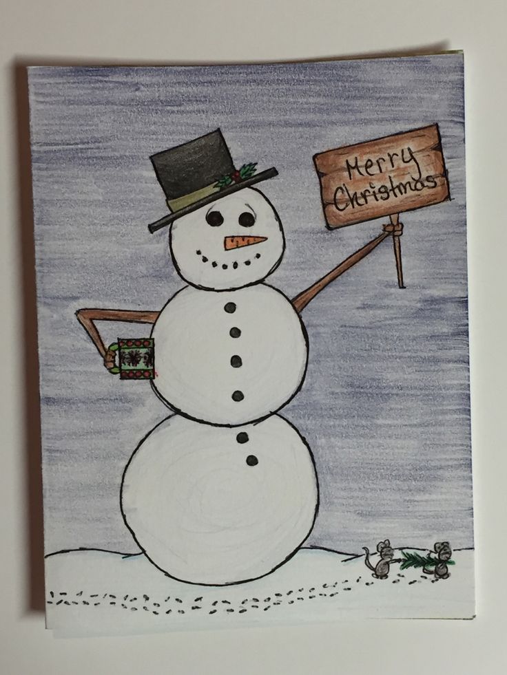 a drawing of a snowman holding a sign that says merry christmas