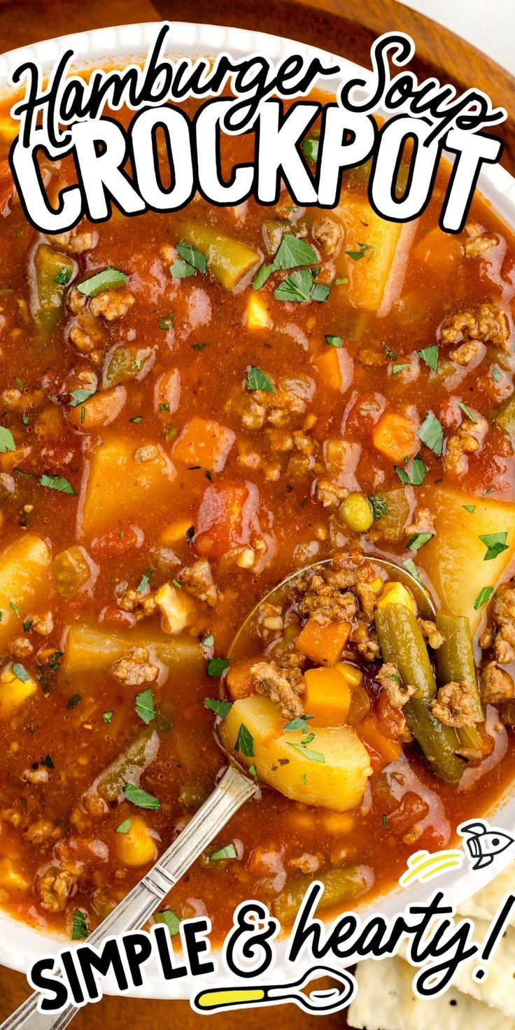 Hamburger Soup Crockpot Soups With Hamburger Meat Crock Pot, Hamburger Meat Crock Pot Recipes, Keto Hamburger Vegetable Soup, Vegetable Soup Hamburger, Hamburger Crockpot Soup, Crockpot Hamburger Soup Recipes, Hamburger Soup In Crockpot, Hamburger Soup Crockpot Easy, Crockpot Vegetable Soup With Hamburger