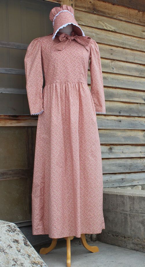 Pioneer & LDS Trek Clothes | Pioneer Dress w/matching Prairie Bonnet. Trek, Parade, Reenactments or Historical Site position. 100% Cotton.Sizes XXS-3XL Regular to Plus Size Classic Fitted Long Sleeve Prairie Dress, Fitted Long Sleeve Cotton Prairie Dress, Fitted Peasant Prairie Dress, Fitted Lace Trim Sets For Daywear, Fitted Cotton Peasant Prairie Dress, Fitted Cotton Dresses With Picot Trim, Fitted Cotton Sets For Daywear, Fitted Cotton Dress With Picot Trim, Trek Clothing