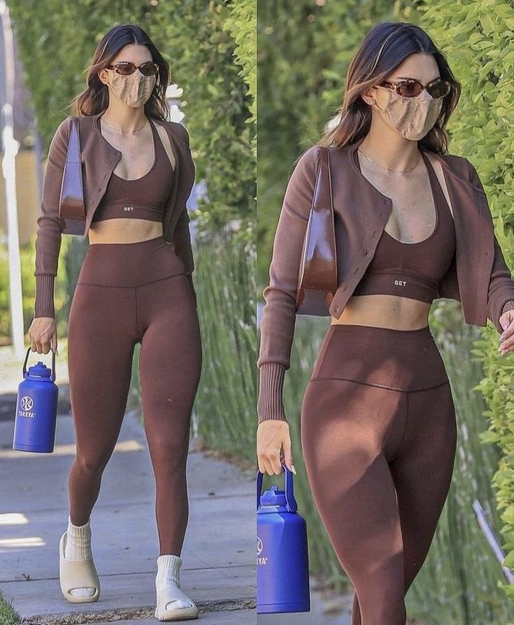 Brown Leggings Outfit, Leggings Outfit Workout, Workout Outfits Aesthetic, Workout Leggings Outfit, Pilates Outfit, Sporty Set, Brown Leggings, Training Clothes, Active Outfits